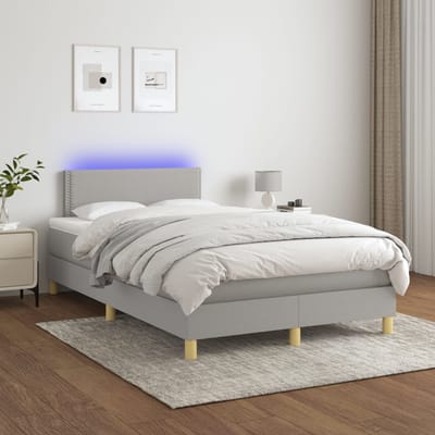 vidaXL - Boxspring - met - matras - en - LED - stof - lichtgrijs - 120x200 - cm