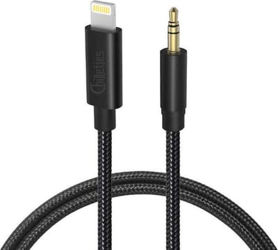 Aux Kabel - Auto iPhone - Iphone Aux-kabel auto - iPhone Lightning 3.5 mm - Jack audio aansluiting - Nylon (Zwart)