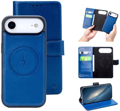 Casemania Echt Leren Hoesje Geschikt voor Apple iPhone 17 Air - Navy Blue - Geschikt voor MagSafe - Leer 2 in 1 Magnetisch Afneembare Book Case - Portemonnee Telefoonhoesje met Pasjeshouder