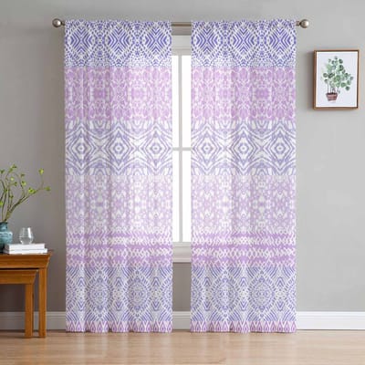 Luxe Tule Gordijnen Kleurschildering Modern Woonkamer Keuken Chiffon Gordijn Jeugdslaapkamer Transparant Vloer Valgordijn 135W x 114H(cm)