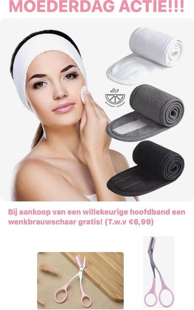 MOEDERDAG AKTIE Without Lemons ZWART Premium Verstelbaar Badstof Hoofdband |make up haarband | Slaap haarband |Beauty haarband |Spa hoofdband |Musthave |Dames | Moederdag cadeau | Cadeau tip| Gratis wenkbrauw schaar