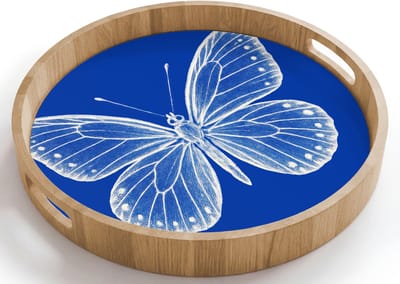 Dienblad rond 40x40 cm - Schootdienblad hout - Vlinder - Wit - Getekend - Stippen - Borrelplank rechthoek - Plateau houten dienbladen