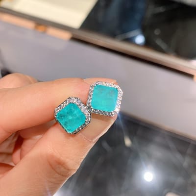 925 Stempel Oorbellen voor Vrouwen Paraiba Toermalijn Vierkante Stud Oorbellen Meerkleurige Kristal Zircon Bruiloft Sieraden Feest Oorbellen gray