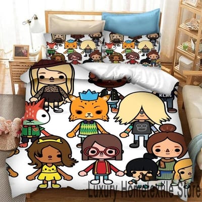 3D Print Spel Toca Life World Cartoons Beddengoed Collectie Dubbel Tweepersoons King Dekbedovertrek Dekbed Kussensloop Jongens Meisjes Volwassenen Slaapkamer EU Single 135x200cm