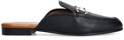 Sacha - Dames - Zwarte leren slip on loafers met goudkleurige chain - Maat 36