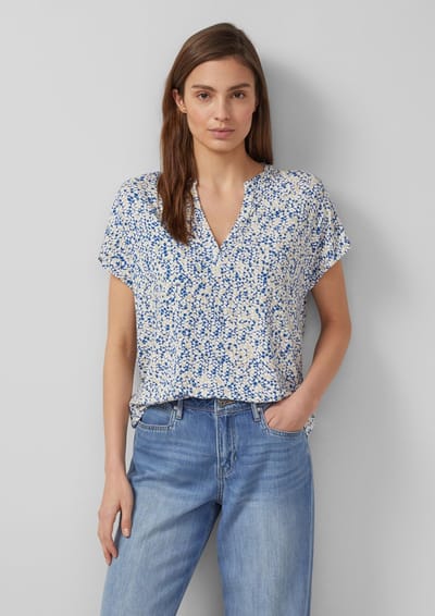 s.Oliver - female - Gedessineerd T-shirt van jersey met V-hals