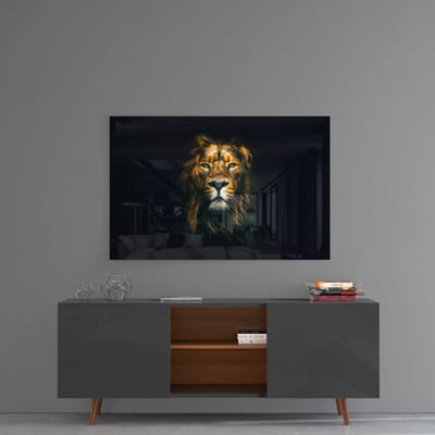 Glasschilderij - Leeuw - Wanddecoratie - 72 x 46 cm