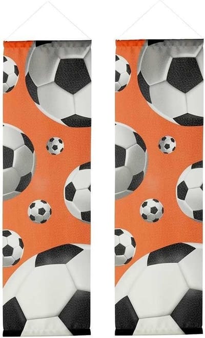Set van 2 stoffen banieren met voetbalprinttmal met aluminium stokken en ophangkoord