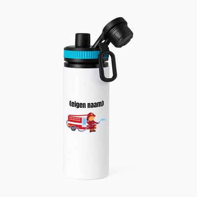 Hacebo® - Brandweerman met brandweerwagen waterfles met draaidop blauw - Brandweer - iemand die werkt bij de brandweer - met eigen naam - leuk cadeau voor iemand die bij de brandweer werkt - cadeau - kado - water fles - 850ML