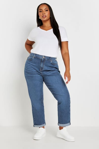 Yours Boyfriend Jeans Van Katoenmix In Middenblauw Size 42