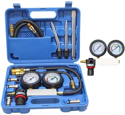 Cilinderlektester voor benzinemotoren met dubbele manometer en gereedschapsset
