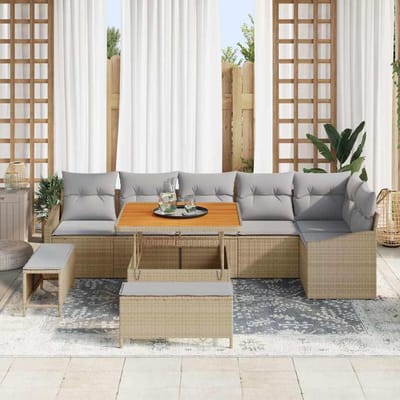 vidaXL - Tuinbank - Set - 9 - st - 7-Aantal - zitplaatsen - Beige - Poly - rattan