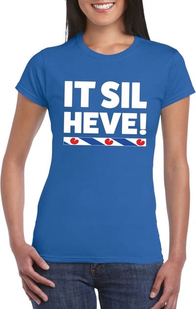 Blauw t-shirt met Friese uitspraak It Sil Heve dames - Fryslan elfstedentocht shirts S