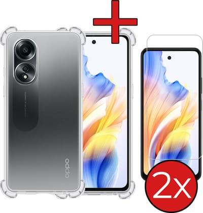 Hoesje - Met Screenprotector - 2 Stuks - Geschikt voor OPPO A58 - Sterk & Shockproof - Back Cover - Siliconen Case - Telefoon Hoes - Shock Proof - Telefoonhoes - Transparant