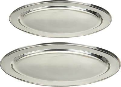 Excellent Houseware serveerschalen set - 2x stuks - ovaal - zilver - rvs - 35 x 21 cm/45 x 29 cm - voedsel serveren