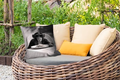 Buitenkussen - Aap - Spaghetti - Zonnebril - Zwart wit - Cool - Dier - 45x45 cm - Weerbestendig