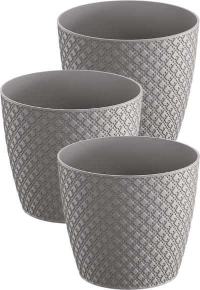 3x stuks orient stijl plantenpot/bloempot kunststof dia 13 cm en hoogte 11 cm in het steengrijs voor binnen/buiten