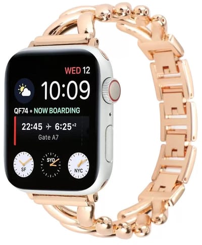 Stravo V-Vormig RVS Schakelbandje – Geschikt voor Apple Watch 42mm (Series 11/10) , 41mm (Series 9/8/7), 40mm (Series 6/5/4/SE 1/2/3), 38mm (Series 3/2/1) – Elegant Dames Bandje – Metalen Horlogebandje – Roségoud
