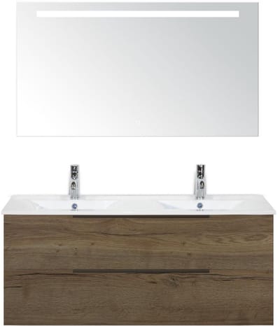 Seville Badmeubelset 120 cm - 2 Laden Tabacco Edge - Wastafel Enjoy Dubbel met Sence Spiegel