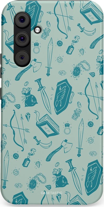 Casetastic Hoesje Geschikt voor Samsung A54 (5G) - Stijlvolle Beschermende Duo-layer Case - Avontuurlijke buit vol wapens