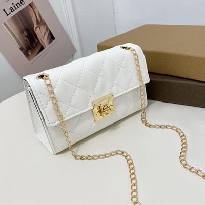 Geborduurde Kleine Vierkante Tas Koreaanse Stijl Dames Schoudertas Dames Diamanten Kettingtas gray