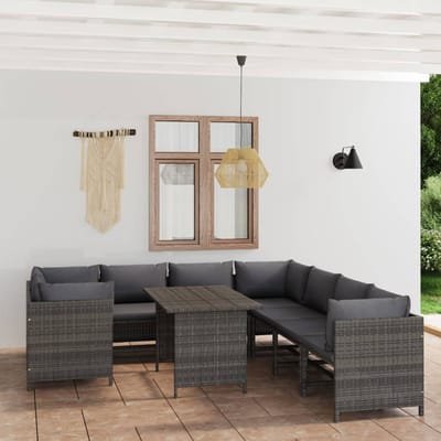 vidaXL - 9-delige - Loungeset - met - kussens - poly - rattan - grijs