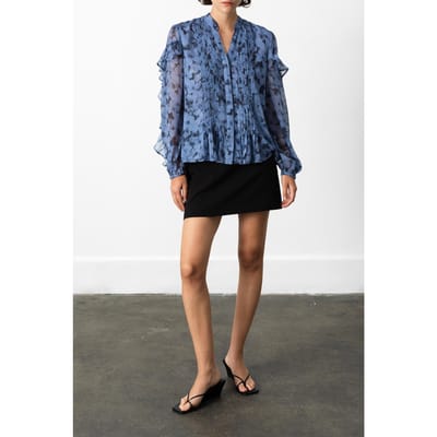 French Connection Anita Hallie Crinkle Shirt Blue Multi Slate Maat: 10 | Blouses Outlet | Dames | Blauw