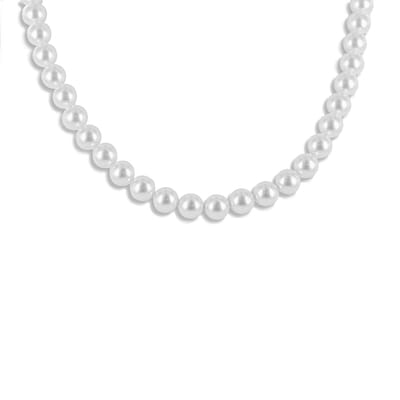 New Bling 9NB-0834 Parelketting met Zilveren Sluiting - Dames - Parel - 8 mm Doorsnee - 45 + 5 cm - Rhodium - Zilver