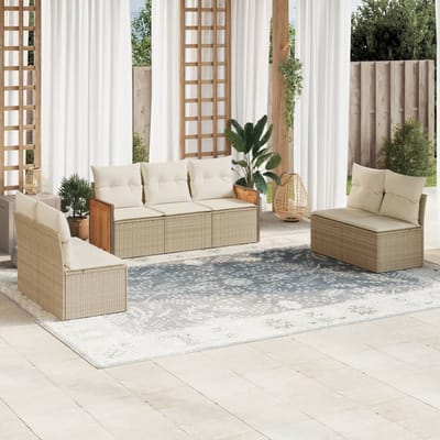 vidaXL - 7-delige - Loungeset - met - kussens - poly - rattan - beige