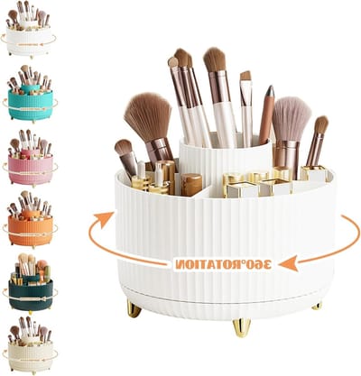 360° Draaibare Make-up Organizer met 5 Compartimenten voor Cosmetica, Borstels en Accessoires - Ideaal voor Slaapkamer, Badkamer en Make-up Tafel Decoratie