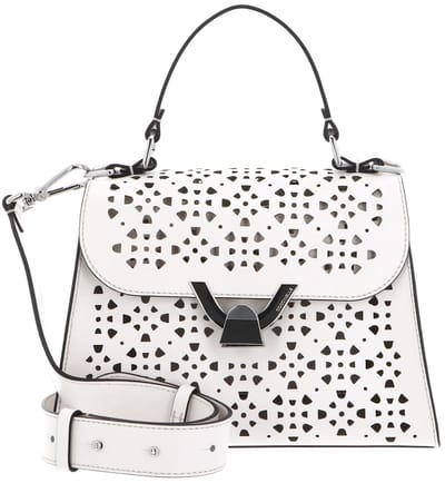 COCCINELLE Leren schoudertas handtas Dew Cow Perforation Handbag Blanco crème