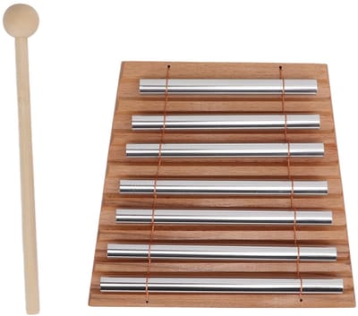 Dailygoods- Handchimes 7 Tonen - Percussie Instrument - Beuken/Metaal - 16,8 x 15 x 13 cm - Inclusief Klopstok - Duurzaam en Hoogwaardig - Windgong