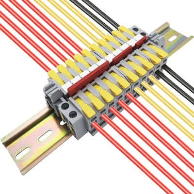 Allecto - Din Rail Terminal Block - Gele Draad Terminal Connectors - 10 Stuks - Vlamvertragers Kunststof - Beveiligingsclip - Geschikt voor Elektr