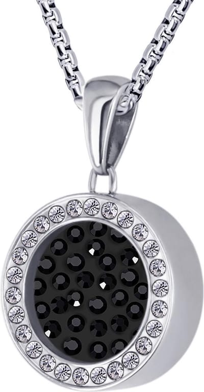 Quiges 12mm Mini Munt Hanger Zilverkleurig RVS Glans met Zirkonia Zwart Munt en Box Ketting Ankerketting 42-46cm