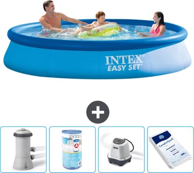 Intex Rond Opblaasbaar Easy Set Zwembad - 366 x 76 cm - Blauw - Inclusief Pomp - Filter - Zoutwatersysteem - Zwembadzout - 5-delig