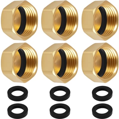 Dailygoods- Blindstop 6 Stuks - Messing Buisdoppen - Afdichting - Hoekventieldop - Binnendraad 20 mm - Corrosiebestendig - Buisdop