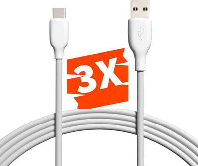 USB C naar USB-A Kabel - 3 Meter Lang - 3A/18W - Datakabel 480 MBps - Sterk Rubber - Fast Charging - Voor o.a S8,S9,S10,S20,S21,S22,Tablet,A7,A8,A9,S7,S8,S9