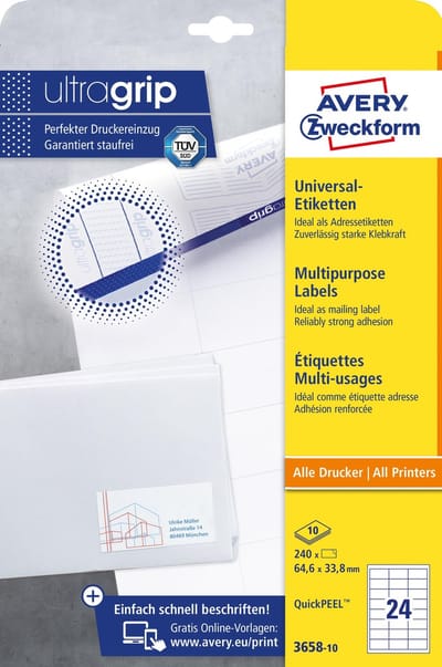 Avery Etiketten Zweckform 64,6 X 33,8 Mm Papier 240 Stuks