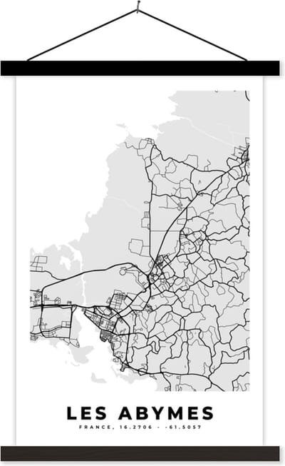 Posterhanger incl. Poster 40x60 cm - Schoolplaat - Frankrijk - Les Abymes - Stadskaart - Plattegrond - Kaart - Textielposter - Zwarte latten - Stadskaart