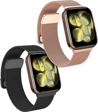 Bandje Geschikt voor Apple Watch 42/44/45/46 mm Bandje Milanees - Horlogebandje Geschikt voor Apple Watch 1-11 / SE (42/44/45/46 mm) Milanese Horlogeband Met Magneetsluiting - Zwart & Rose Goud