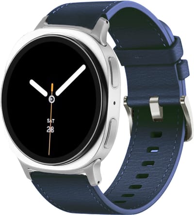 Stravo Premium Leren Bandje met Steentextuur – Geschikt voor Samsung Galaxy Watch 9 (40/44mm) / Watch 8 (40/44mm) / 8 Classic (46mm) – Hoogwaardig Leather Horlogebandje van Echt Leer met RVS Gesp voor Samsung Smartwatches – Leer – Donkerblauw