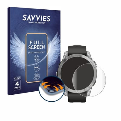 Savvies - Screenprotector voor Garmin Fenix 7 (47 mm) - Folie Beschermfolie transparant volledig dekking 4 Stuks