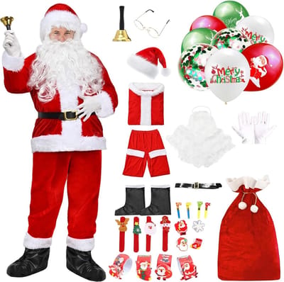Kerstman Kostuum voor Mannen met Kersttas en Cadeauset, Perfect voor Feestdagen, Cosplay en Kerstparty's