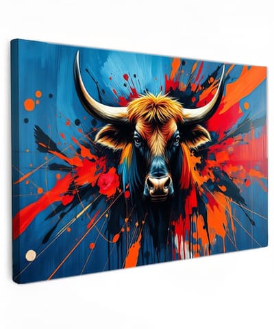 Canvas schilderij - Bull Art - 60x40 cm - Abstracte kunst - Huis decoratie woonkamer - dieren muur schilderijen - Wanddecoratie accessoires - Kamer interieur