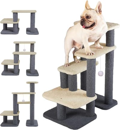 Hondentrap - Kattenladder - Huisdieren Mobiliteit - Verstelbare Hoogte - 60 x 40 x 76 cm - Grijs
