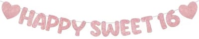 Banner Happy Sweet 16 rosé goud - 16 - sweet 16 - slinger - verjaardag - banner - rosé goud - decoratie - feest - party