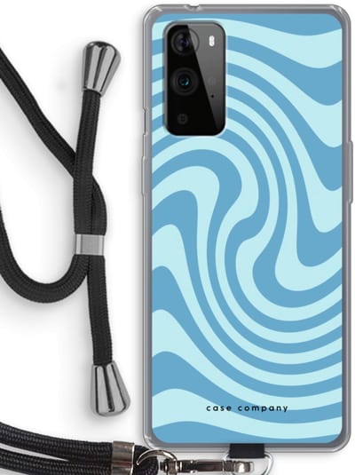 Case Company® - Hoesje met koord geschikt voor OnePlus 9 Pro hoesje met Koord - Swirl Blauw - Telefoonhoesje met Zwart Koord - Bescherming aan alle Kanten en Over de Schermrand