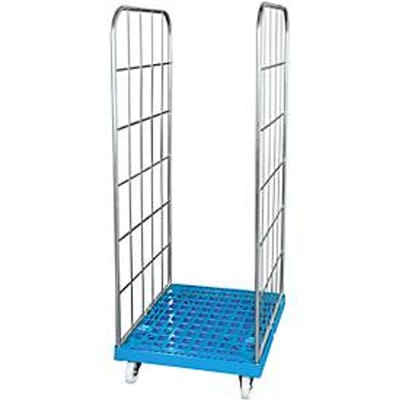 Rolcontainer, 2-zijdig, kunststof vloerplaat, 724 x 815 x 1850 mm, blauw (RAL 5012)