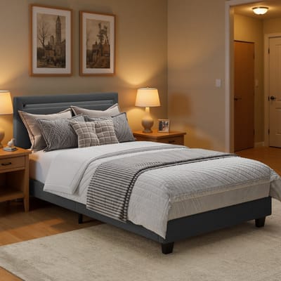 Xbro Gestoffeerd Bed 90 x 200 cm – met Bedhoofdbord LED-Verlichting – Eenpersoonsbed met Hoofdbord en Lattenbodem – Grijs