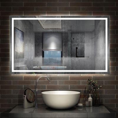 AICA Badkamerspiegel 140x80 cm met 3 LED standen - Dimbaar - Anti-Condens - Geheugen Wandspiegel Douchespiegel met Warm/Neutraal/Koud Wit IP44 Horizontaal / Verticaal